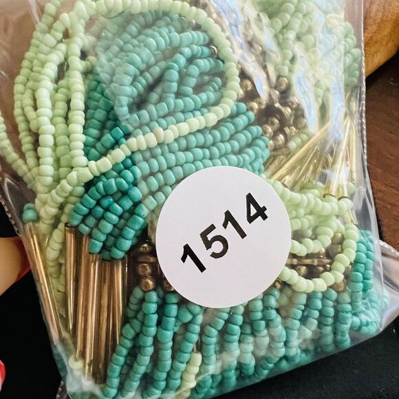 Stunning Waterfall Turqoise Green Gold Multi Strand Seed Bead Statement Necklace - Picture 15 of 15